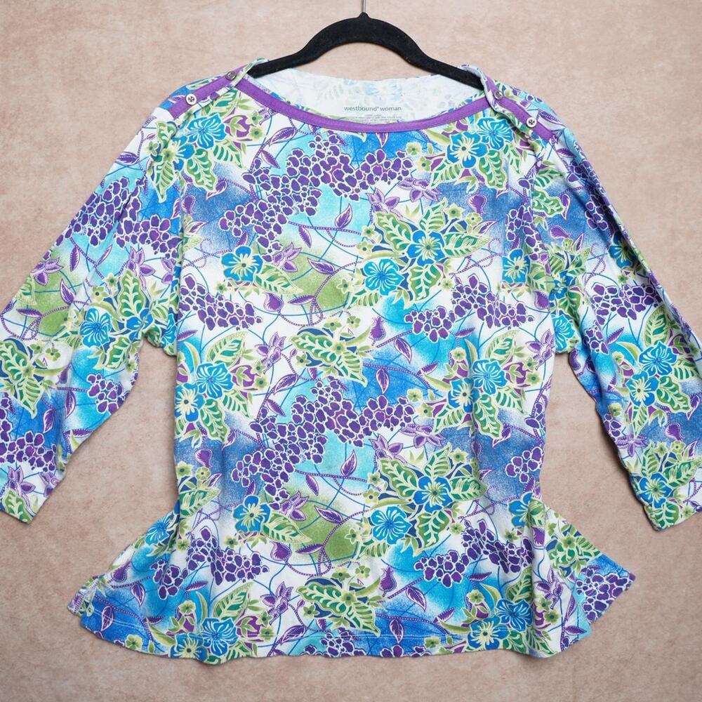 Westbound Woman Floral Cotton Top 1X Y2K
